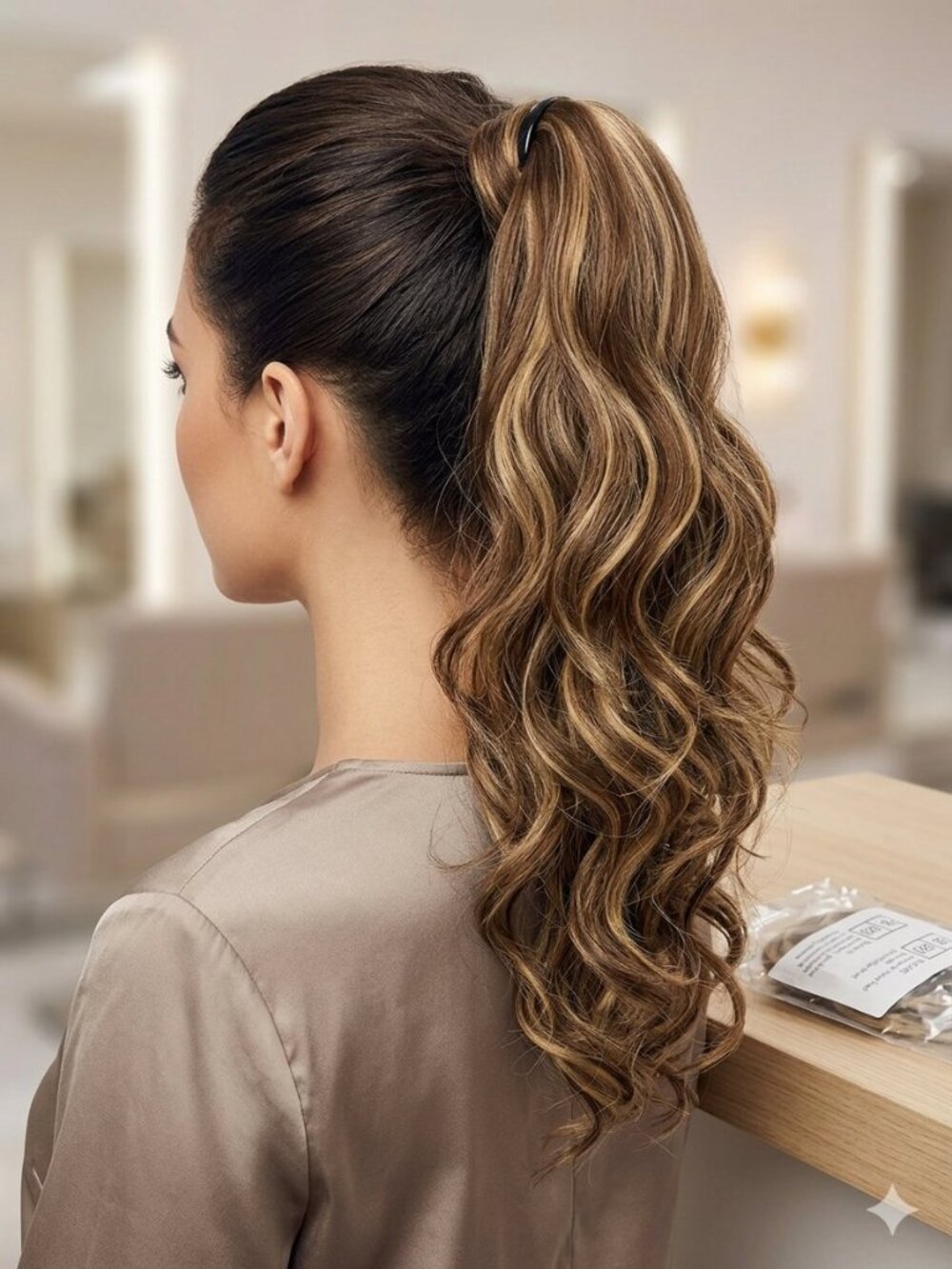 14" Brown Blonde Wavy Ponytail Hair Extension Claw Clip